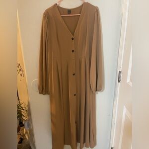 SHEIN Tan Long Sleeve V-Neck Long Dress